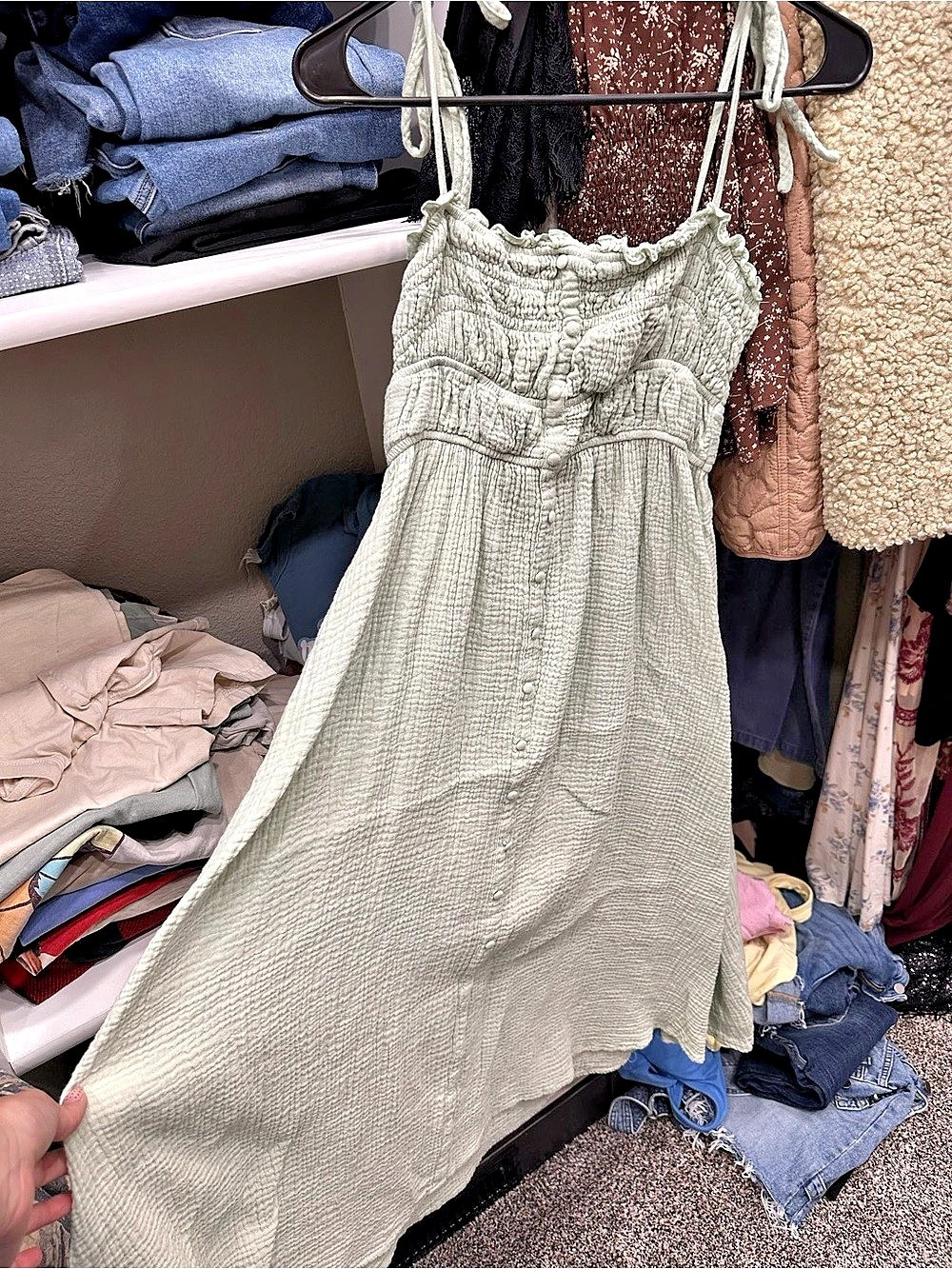 MABLE Sage Green Button Front Midi Dress Size Small